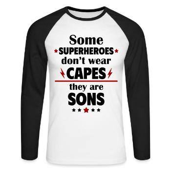 Certains héros ne portent pas de capes, ce sont des fils - T-shirt baseball manches longues Homme - blanc/noir - Devant - Nik (191cm)