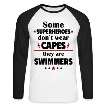 Manche Helden tragen keine Umhänge,Schwimmer - Unisex Baseballshirt langarm - Weiß/Schwarz - Vorne - Nik (191cm)
