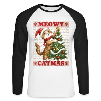 Chat Arbre de Noël Noël Noël Mignon Drôle - T-shirt baseball manches longues Homme - blanc/noir - Devant - Nik (191cm)