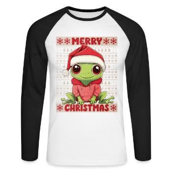 Frosch Ugly Christmas Weihnachten Xmas Süß - Unisex Baseballshirt langarm - Weiß/Schwarz - Vorne - Nik (191cm)