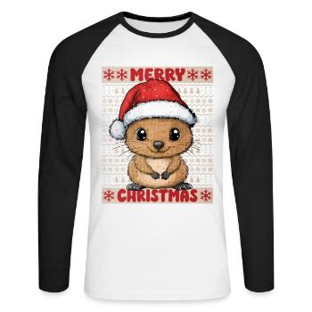 Quokka Noël laid Noël Noël doux - T-shirt baseball manches longues Homme - blanc/noir - Devant - Nik (191cm)
