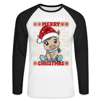 Cheval Noël Mignon Noël mignon - T-shirt baseball manches longues Homme - blanc/noir - Devant - Nik (191cm)