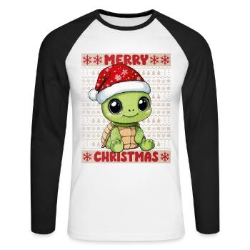 Tortue Moche Noël Noël Doux - T-shirt baseball manches longues Homme - blanc/noir - Devant - Nik (191cm)