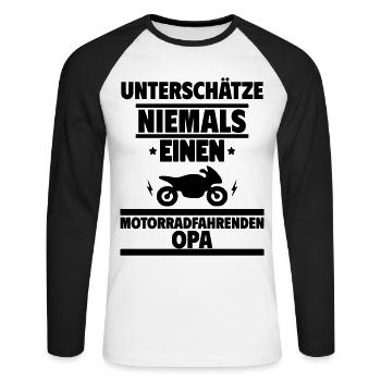 Unterschätze motorradfahrenden Opa,Motorrad opa - Unisex Baseballshirt langarm - Weiß/Schwarz - Vorne - Nik (191cm)