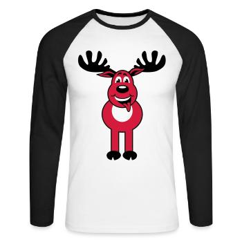 Cerf Rudolph caractère et neige de bande dessinée - T-shirt baseball manches longues Homme - blanc/noir - Devant - Nik (191cm)
