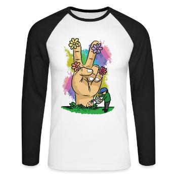 Pouvoir de fleur de paix - T-shirt baseball manches longues Homme - blanc/noir - Devant - Nik (191cm)