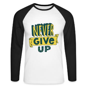 Ne jamais abandonner le cadeau de slogan de motivation - T-shirt baseball manches longues Homme - blanc/noir - Devant - Nik (191cm)
