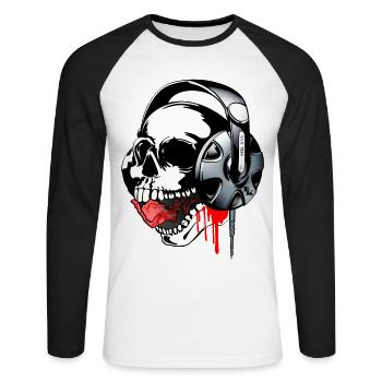 color skull music by dk - Unisex Long Sleeve Baseball T-Shirt - white/black - Front - Nik (191cm)