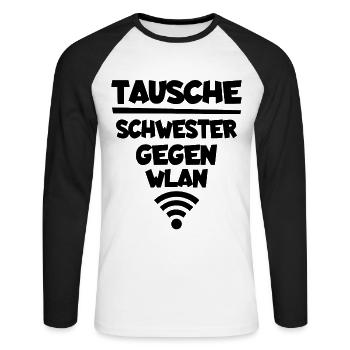Echangez soeur contre t-shirt drole - T-shirt baseball manches longues Homme - blanc/noir - Devant - Nik (191cm)