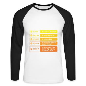 Technicien en climatisation, taux horaire de réfrigération - T-shirt baseball manches longues Homme - blanc/noir - Devant - Nik (191cm)