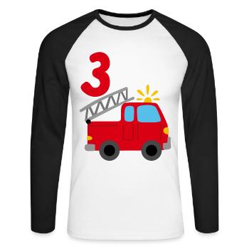 Fire Truck 3rd Birthday Birthday Party - Unisex Long Sleeve Baseball T-Shirt - white/black - Front - Nik (191cm)