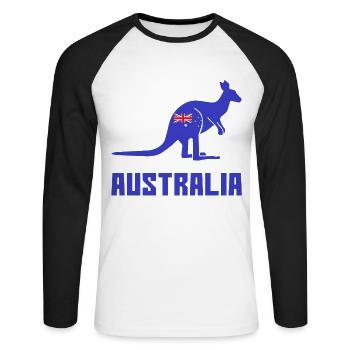 Kangaroo with Australia flag - Unisex Long Sleeve Baseball T-Shirt - white/black - Front - Nik (191cm)