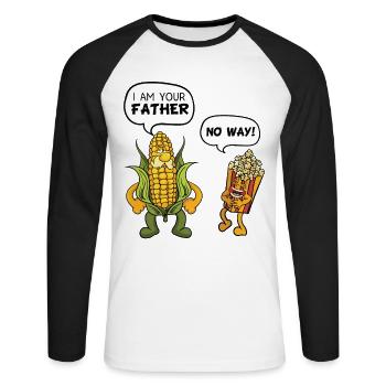 Je suis ton père Popcorn - T-shirt baseball manches longues Homme - blanc/noir - Devant - Nik (191cm)