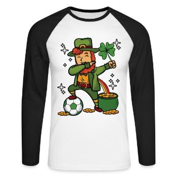 Dabbing Fußball Leprechaun - Unisex Baseballshirt langarm - Weiß/Schwarz - Vorne - Nik (191cm)