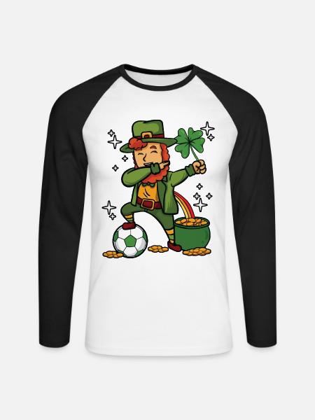 Dabbing Fußball Leprechaun - Unisex Baseballshirt langarm - Weiß/Schwarz