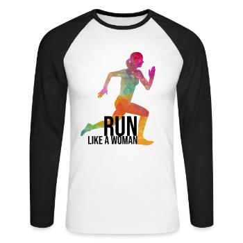 Run like a woman - Unisex Long Sleeve Baseball T-Shirt - white/black - Front - Nik (191cm)