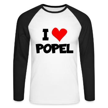 I love popel Ich liebe Popeln Herz Spruch T-Shirt - Unisex Baseballshirt langarm - Weiß/Schwarz - Vorne - Nik (191cm)