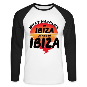 what happens in ibiza stays in ibiza - Unisex Long Sleeve Baseball T-Shirt - white/black - Front - Nik (191cm)
