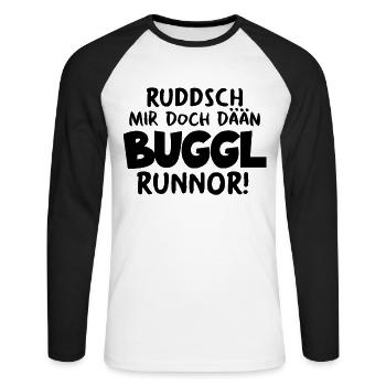 Sachsen Dialekt T-Shirt | Leck mich auf sächsisch - Unisex Baseballshirt langarm - Weiß/Schwarz - Vorne - Nik (191cm)