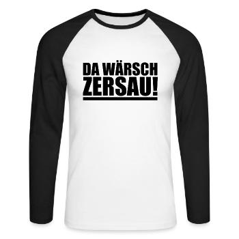 Sachsen Shirt sächsischer Dialekt lustiger Spruch - Unisex Baseballshirt langarm - Weiß/Schwarz - Vorne - Nik (191cm)