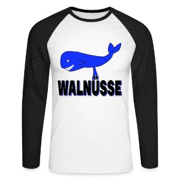 Walnüsse - Lustig Hoden Nüsse Wal Nuß Eier - Unisex Baseballshirt langarm - Weiß/Schwarz - Vorne - Nik (191cm)