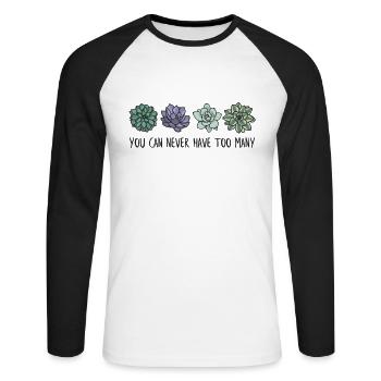You can never have too many - Unisex Long Sleeve Baseball T-Shirt - white/black - Front - Nik (191cm)
