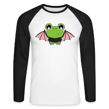 Ailes de chauve-souris grenouille animaux mignons Halloween - T-shirt baseball manches longues Homme - blanc/noir - Devant - Nik (191cm)