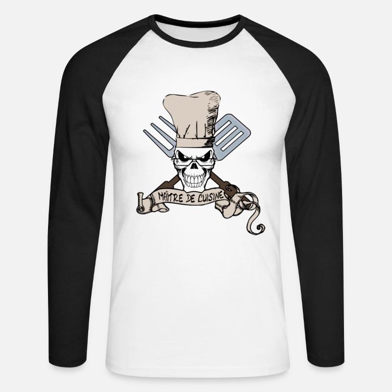 Maitre de Cuisine - Küchenchef Schädel - Unisex Baseballshirt langarm - Weiß/Schwarz