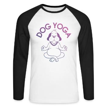 Yoga – Shirt Hundeyoga Fitness Sport Geschenk - Unisex Baseballshirt langarm - Weiß/Schwarz - Vorne - Nik (191cm)