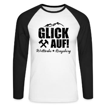 Welterbe Arzgebirg Erzgebirge sächsisch Sachsen - Unisex Baseballshirt langarm - Weiß/Schwarz - Vorne - Nik (191cm)