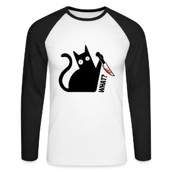 Chat quoi? drôle chat noir avec un couteau - T-shirt baseball manches longues Homme - blanc/noir - Devant - Nik (191cm)