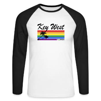 Key West Florida USA Arc-en-ciel Palme Vacances - T-shirt baseball manches longues Homme - blanc/noir - Devant - Nik (191cm)