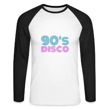 90s 90er Jahre Outfit 90's Disco Party Geschenk - Unisex Baseballshirt langarm - Weiß/Schwarz - Vorne - Nik (191cm)