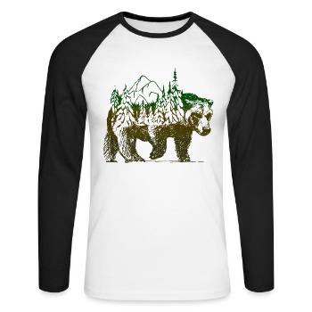Bear nature landscape mountains - Unisex Long Sleeve Baseball T-Shirt - white/black - Front - Nik (191cm)