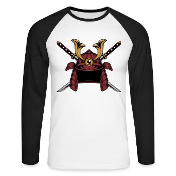 Chemise casque samouraï 7 vertus guerrier japonais - T-shirt baseball manches longues Homme - blanc/noir - Devant - Nik (191cm)