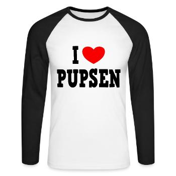 I LOVE PUPSEN - péter les flatulences - T-shirt baseball manches longues Homme - blanc/noir - Devant - Nik (191cm)