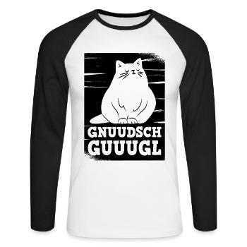Knutschkugel auf sächsisch Katze für Katzenfreunde - Unisex Baseballshirt langarm - Weiß/Schwarz - Vorne - Nik (191cm)