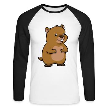 Marmotte chemise rongeur marmotte castor - T-shirt baseball manches longues Homme - blanc/noir - Devant - Nik (191cm)