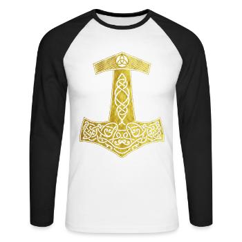 Cadeau de conception nordique Golden Thor Hammer - T-shirt baseball manches longues Homme - blanc/noir - Devant - Nik (191cm)
