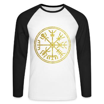 Wikinger Kompass Nordisches vintage Gold Design - Unisex Baseballshirt langarm - Weiß/Schwarz - Vorne - Nik (191cm)