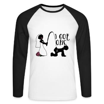 Mariage Mariage Mariage Cérémonie de mariage Marié - T-shirt baseball manches longues Homme - blanc/noir - Devant - Nik (191cm)