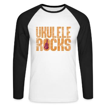 Roches de ukulélé - T-shirt baseball manches longues Homme - blanc/noir - Devant - Nik (191cm)