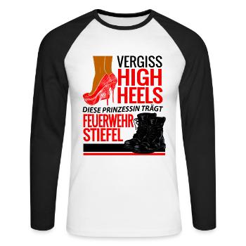 Prinzessin Frau Feuerwehr Stiefel High Heels - Unisex Baseballshirt langarm - Weiß/Schwarz - Vorne - Nik (191cm)