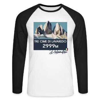 Drei Zinnen Dolomiten E5 Südtirol Retro Low Poly - Unisex Long Sleeve Baseball T-Shirt - white/black - Front - Nik (191cm)