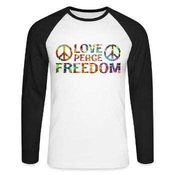 Love Peace and Freedom Gift Psychedelic - Unisex Long Sleeve Baseball T-Shirt - white/black - Front - Nik (191cm)