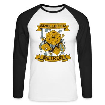 Spielleiter Willkür Pen and Paper Rollenspiel RPG - Unisex Baseballshirt langarm - Weiß/Schwarz - Vorne - Nik (191cm)