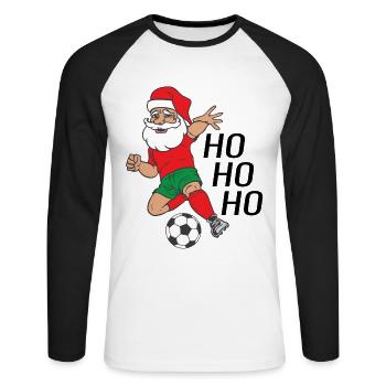 Santa Claus Santa Claus plays soccer Ho Ho Ho - Unisex Long Sleeve Baseball T-Shirt - white/black - Front - Nik (191cm)