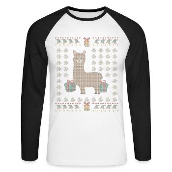 Ugly Christmas Lama - T-shirt baseball manches longues Homme - blanc/noir - Devant - Nik (191cm)