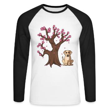 Labrador Retriver Dog Love-r Japanese Cherry Bloss - T-shirt baseball manches longues Homme - blanc/noir - Devant - Nik (191cm)
