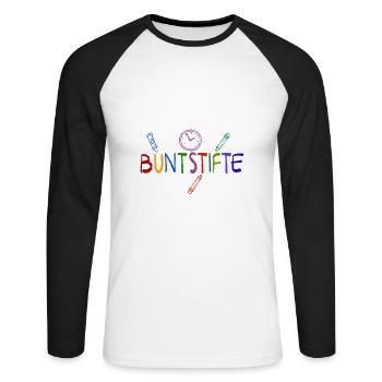 Ich habe weder die Zeit noch die Buntstifte um dir - Unisex Baseballshirt langarm - Weiß/Schwarz - Vorne - Nik (191cm)